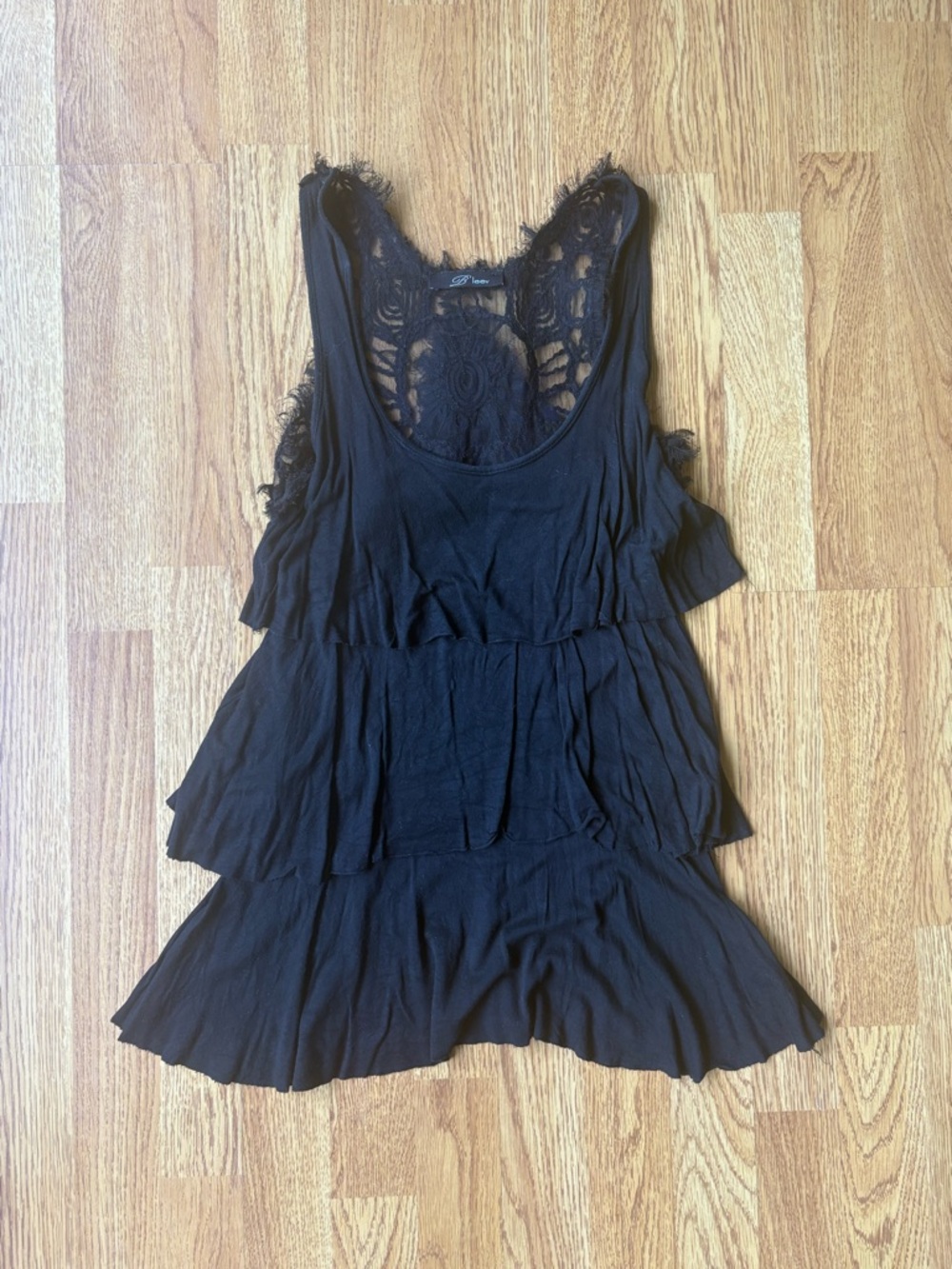 Black lace-back detail tiered ruffle racerback tank whimsigoth y2k sz S